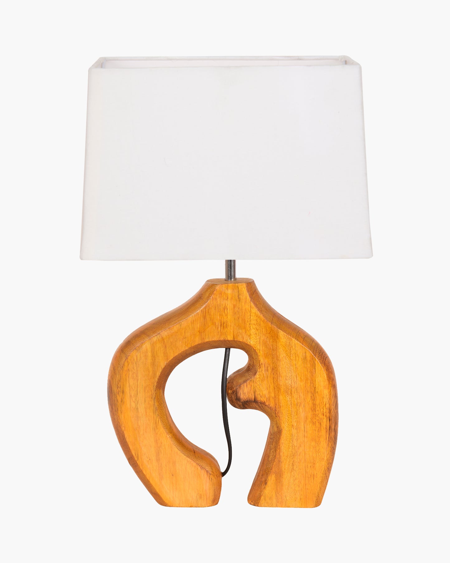 Homesake® Ellora Sculpted Wood Table Lamp with Fabric Shade – Hand-Carved Arch Base, Light for Bedroom & Living Room, Blue Bird Rectangle