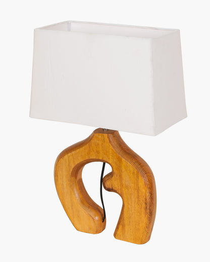 Homesake® Ellora Sculpted Wood Table Lamp with Fabric Shade – Hand-Carved Arch Base, Light for Bedroom & Living Room, Blue Bird Rectangle