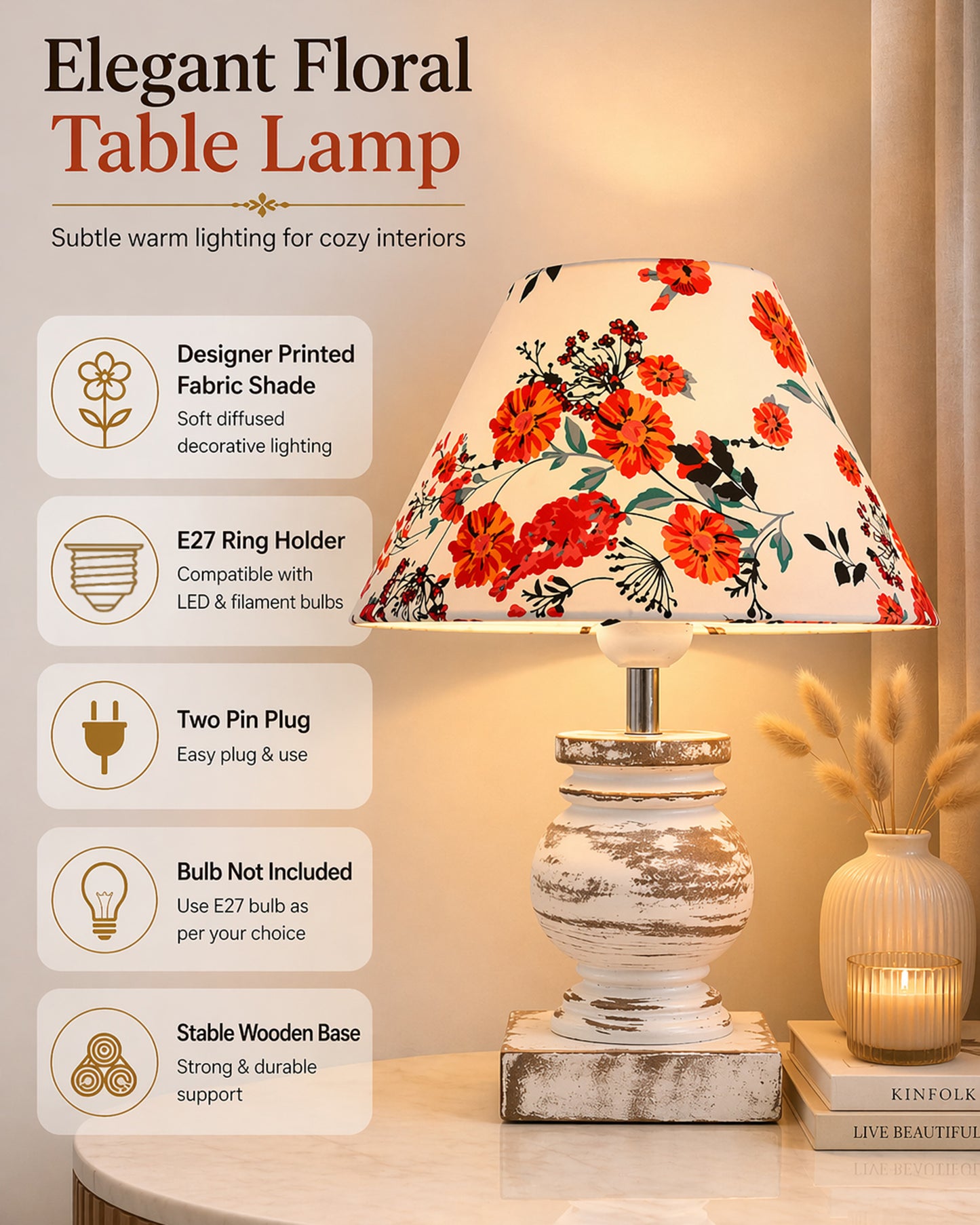 Small Table Lamp for Bedroom Whitewash Distress Living Room Simple Retro Wood Grain Farmhouse Bedside Lamps Suitable for Nightstand, Gift, Trophy, Jute Shade