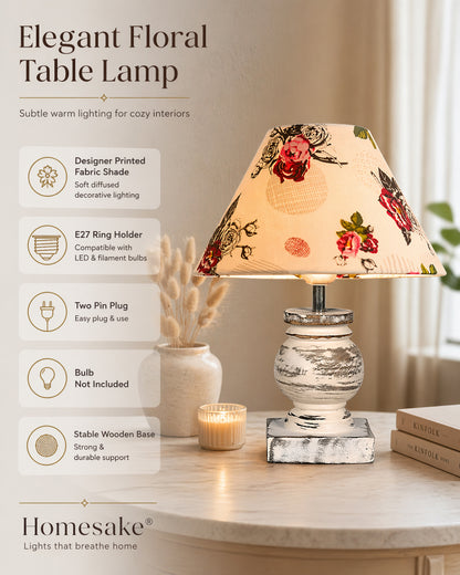 Small Table Lamp for Bedroom Whitewash Distress Living Room Simple Retro Wood Grain Farmhouse Bedside Lamps Suitable for Nightstand, Gift, Trophy, Jute Shade