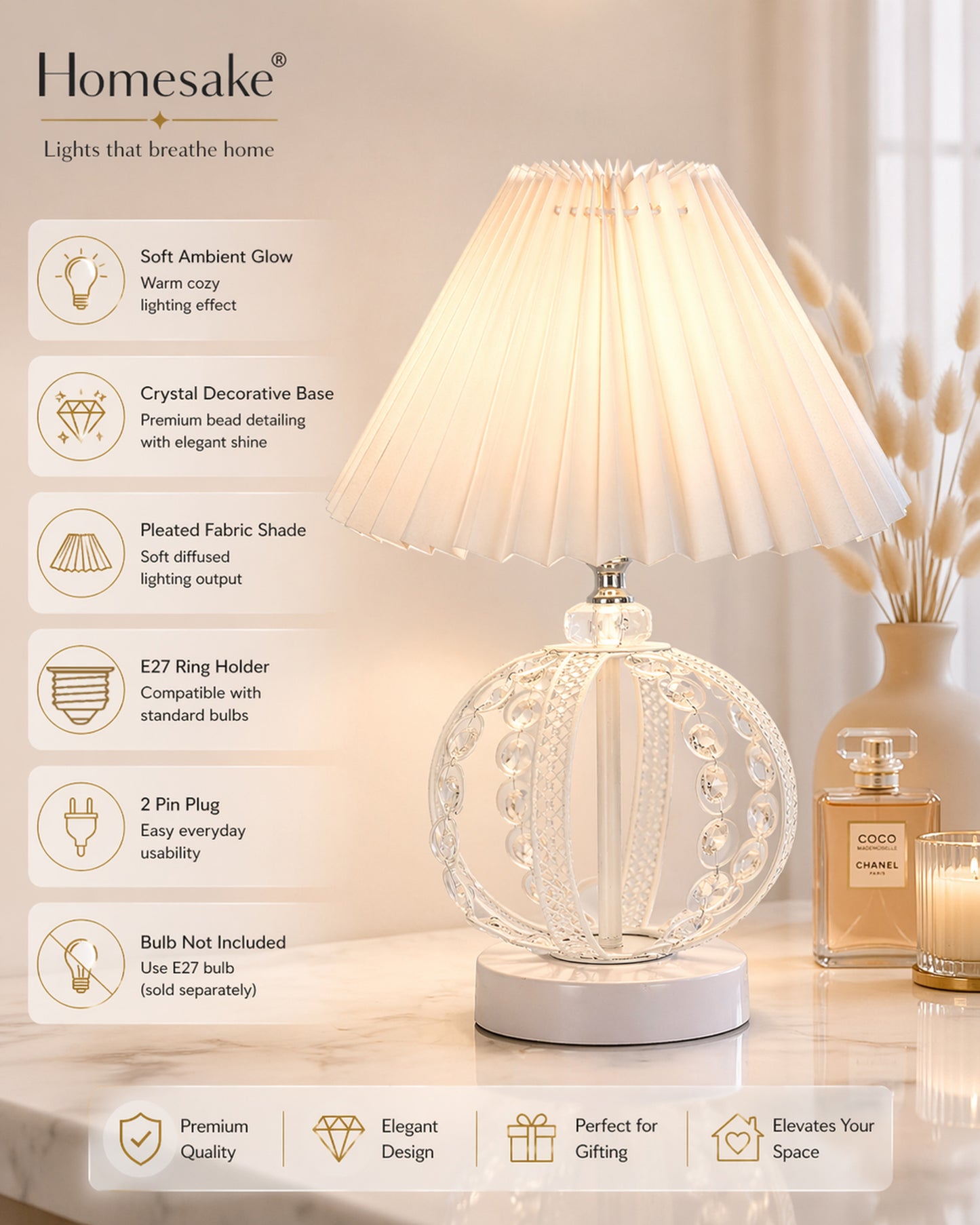 Modern Round Small Crystal Table Lamp,Contemporary Bedroom Bedside Nightstand Lamp,Desk Globe Lamp for Living Room Girls Kids Room, Sphere, Grey Pleated