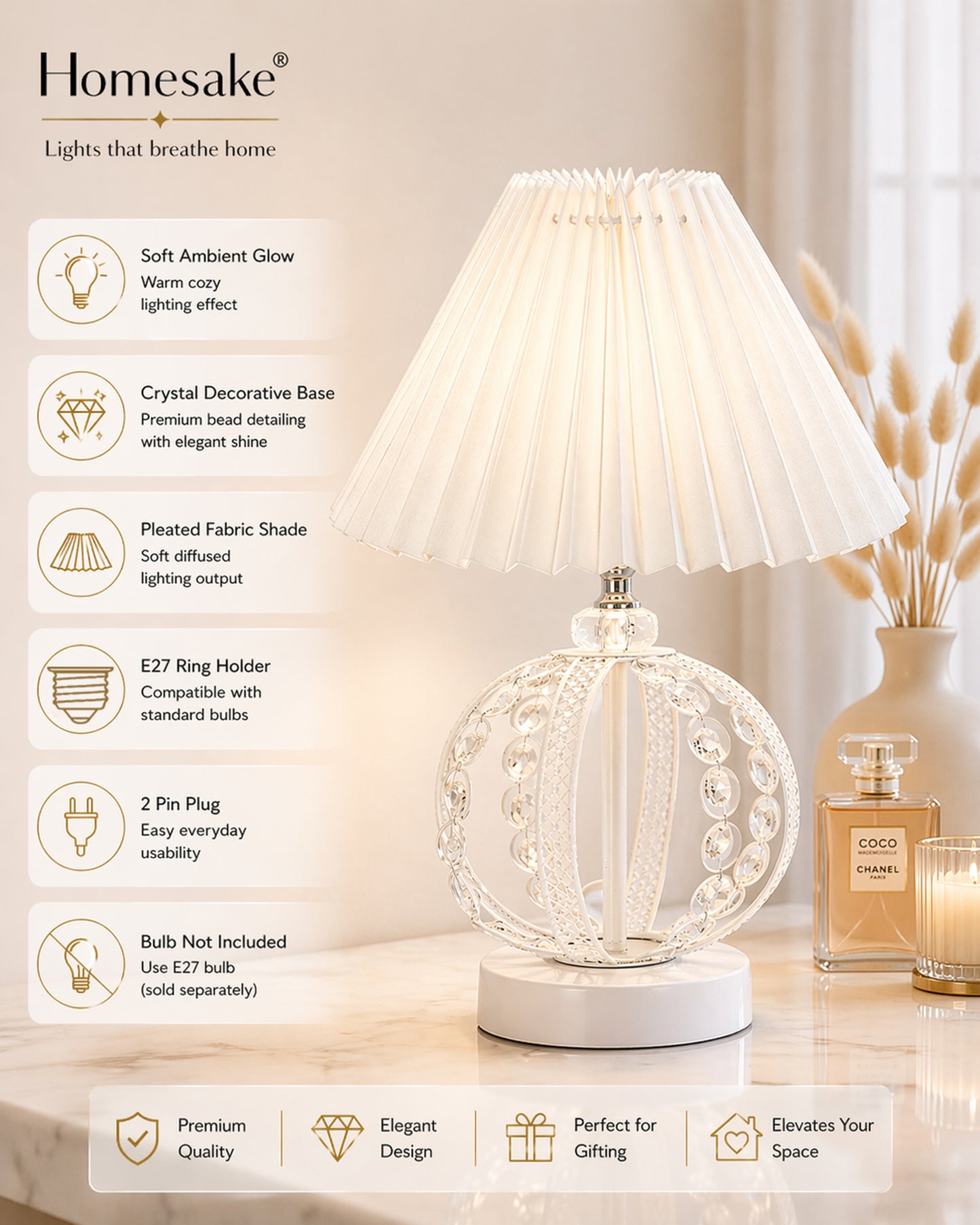 Modern Round Small Crystal Table Lamp,Contemporary Bedroom Bedside Nightstand Lamp,Desk Globe Lamp for Living Room Girls Kids Room, Sphere, Grey Pleated