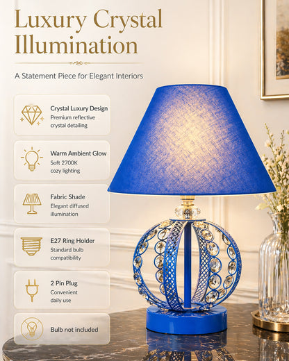 Modern Round Small Crystal Table Lamp,Contemporary Bedroom Bedside Nightstand Lamp,Desk Globe Lamp for Living Room Girls Kids Room, Sphere, White Pleated
