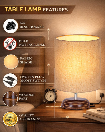 Modern Zen Wooden Lampshade Nightstand Lamps, Antique Base E27 Creative Reading Bedside Lamps Ideal for Bedroom, Pebble, Bird Cylinder