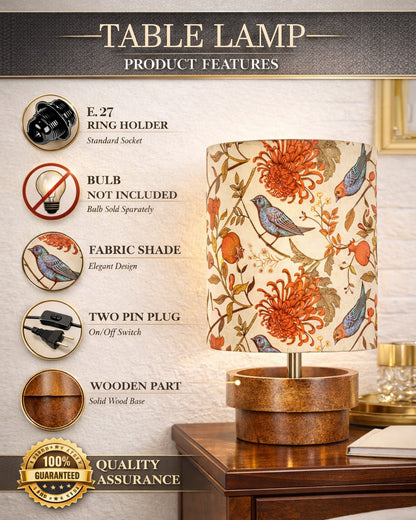 Modern Zen Wooden Lampshade Nightstand Lamps, Antique Base E27 Creative Reading Bedside Lamps Ideal for Bedroom, Concentric, Bird Cylinder