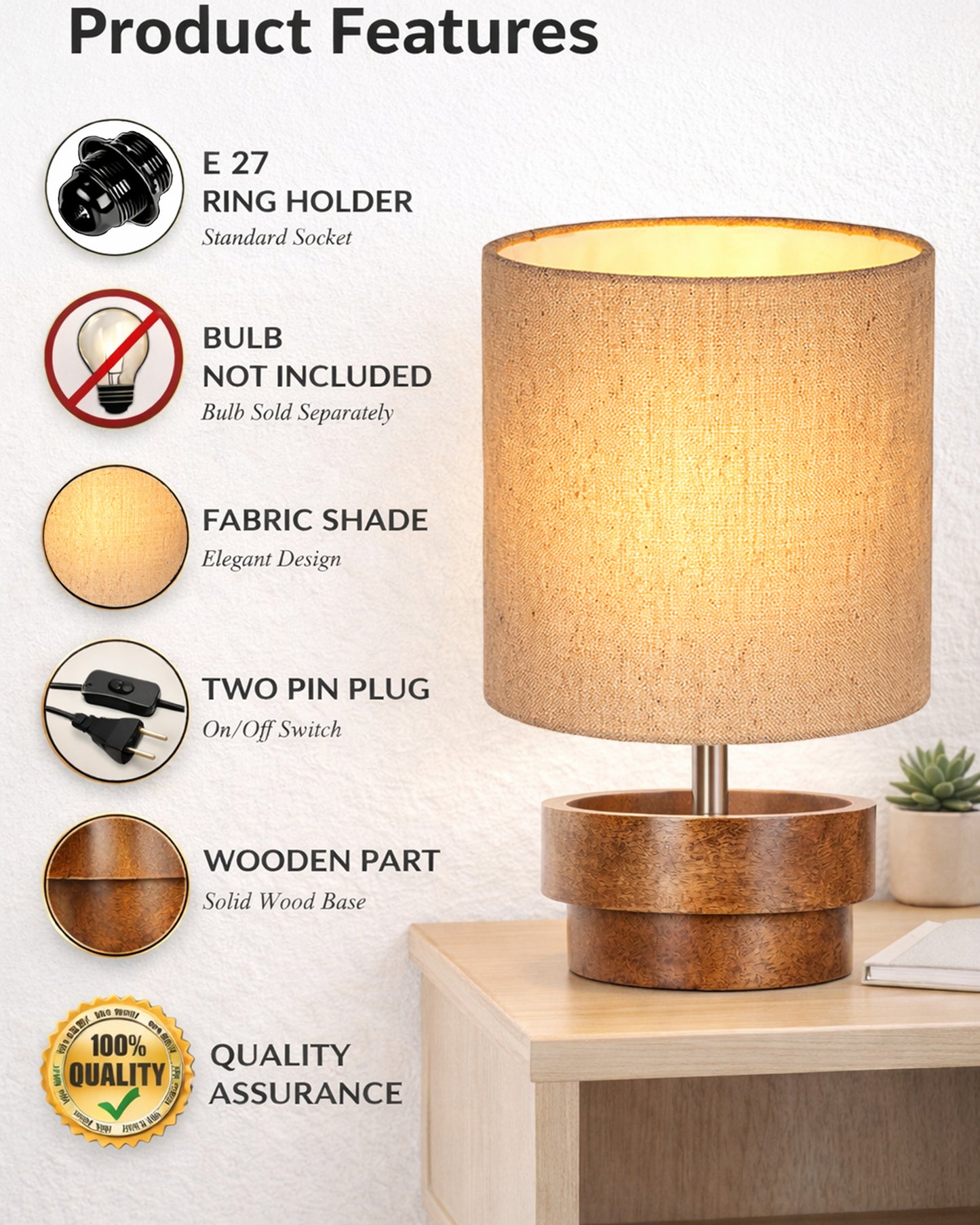 Modern Zen Wooden Lampshade Nightstand Lamps, Antique Base E27 Creative Reading Bedside Lamps Ideal for Bedroom, Concentric, Bird Cylinder