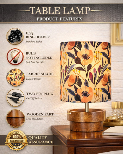 Modern Zen Wooden Lampshade Nightstand Lamps, Antique Base E27 Creative Reading Bedside Lamps Ideal for Bedroom, Concentric, Bird Cylinder