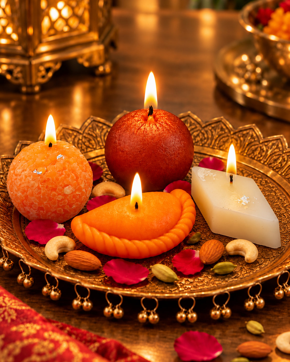Premium Ladoo Candle, Hand Poured, Motichur Laddoo Candles, Diwali Gift Pack Decorative Scented Candle 100% Paraffin Wax, Set of 4