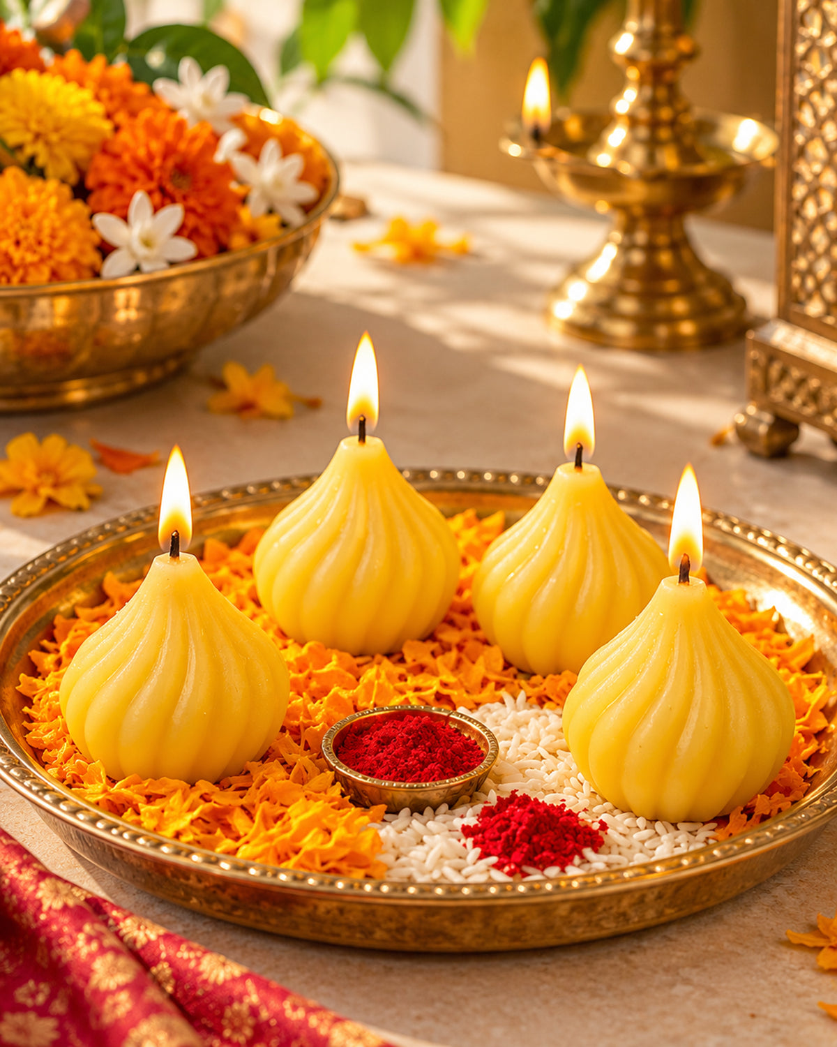 Premium Ladoo Candle, Hand Poured, Motichur Laddoo Candles, Diwali Gift Pack Decorative Scented Candle 100% Paraffin Wax, Set of 4