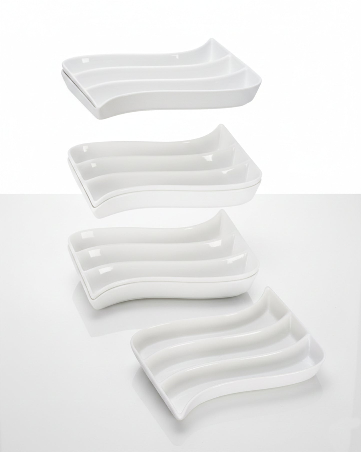 Homesake® White Porcelain Wavy Rectangle Tray with partition, Serving Platter for Serving Food, Serving Trays for Party, Entertaining, Sushi, Appetizer, Oven Safe Dinnerware
