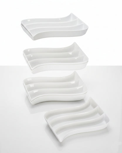 Homesake® White Porcelain Wavy Rectangle Tray with partition, Serving Platter for Serving Food, Serving Trays for Party, Entertaining, Sushi, Appetizer, Oven Safe Dinnerware