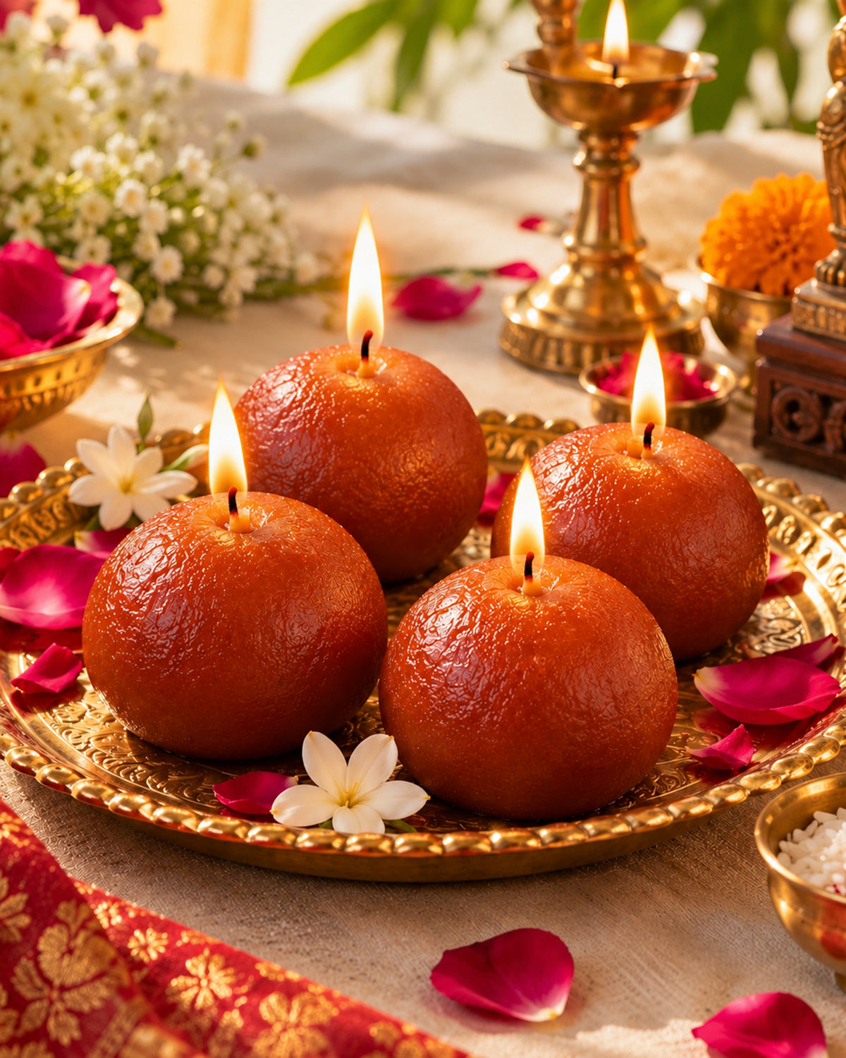 Premium Ladoo Candle, Hand Poured, Motichur Laddoo Candles, Diwali Gift Pack Decorative Scented Candle 100% Paraffin Wax, Set of 4