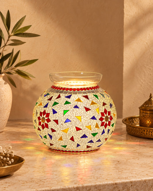 Homesake® Persian Floral Mosaic Bedside Lamp, Decorative Multicolor Table Light with Vintage Shade, Nightstand Lamp for Bedroom, Desk & Living Room, Pack of 1