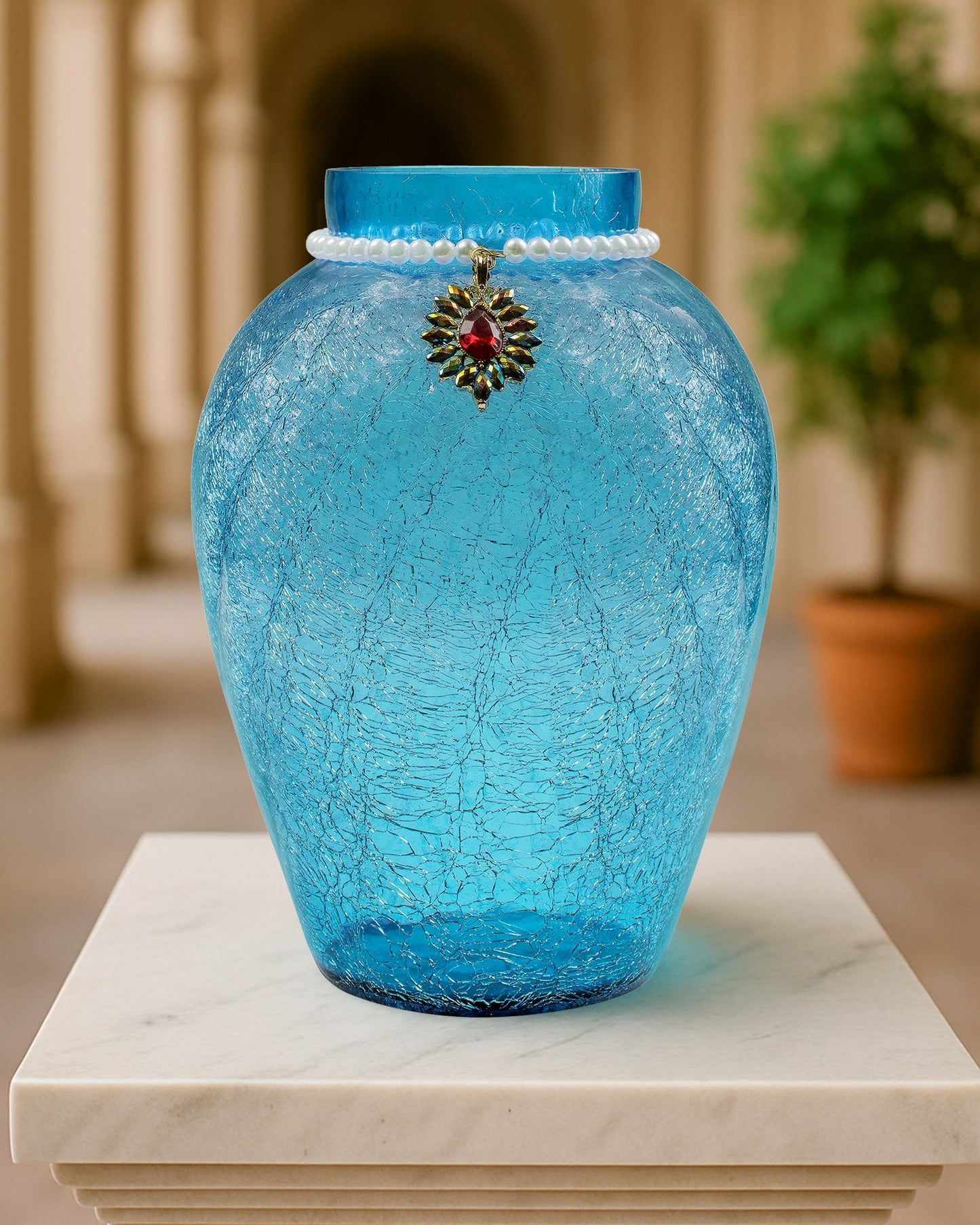Crackle Flower Pot with Brooch Neck