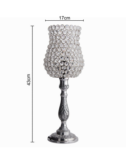 Homesake® Regal Crystal Lamp 18" Decorative Table Lamp with Premium Crystal Shade, Antique Silver Metal Base, Elegant Ambient Lighting for Living Room, Bedroom, Side Table & Festive Home Décor