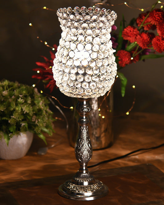 Homesake® Regal Crystal Lamp 18" Decorative Table Lamp with Premium Crystal Shade, Antique Silver Metal Base, Elegant Ambient Lighting for Living Room, Bedroom, Side Table & Festive Home Décor