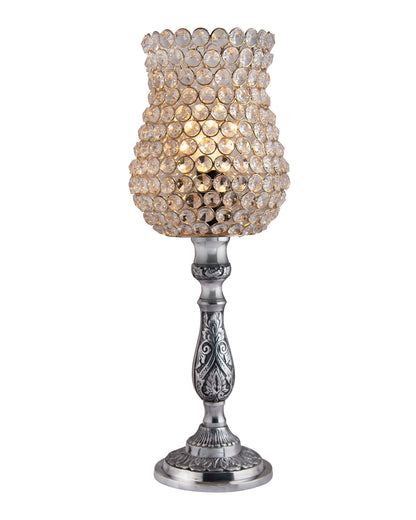 Homesake® Regal Crystal Lamp 18" Decorative Table Lamp with Premium Crystal Shade, Antique Silver Metal Base, Elegant Ambient Lighting for Living Room, Bedroom, Side Table & Festive Home Décor
