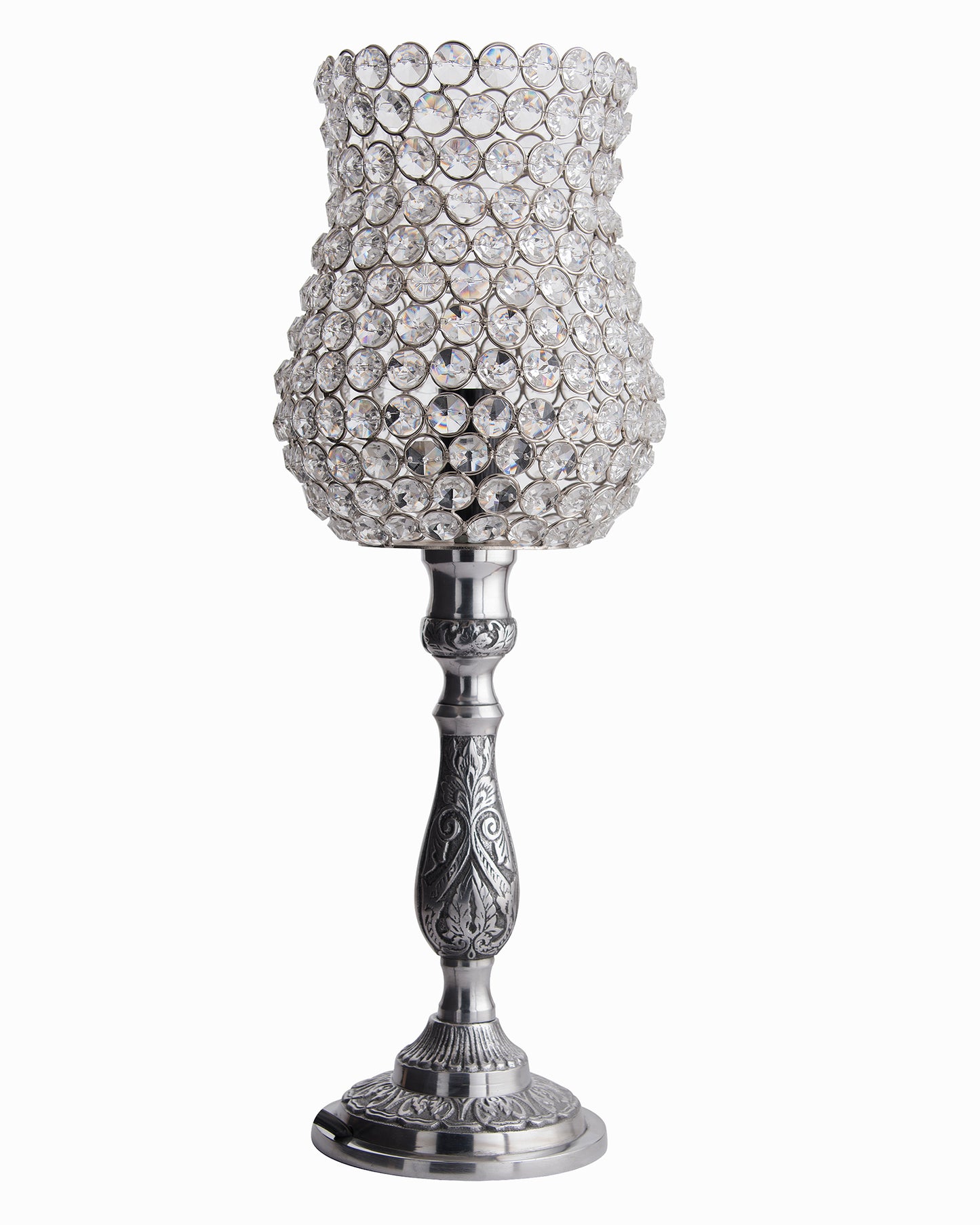 Homesake® Regal Crystal Lamp 18" Decorative Table Lamp with Premium Crystal Shade, Antique Silver Metal Base, Elegant Ambient Lighting for Living Room, Bedroom, Side Table & Festive Home Décor