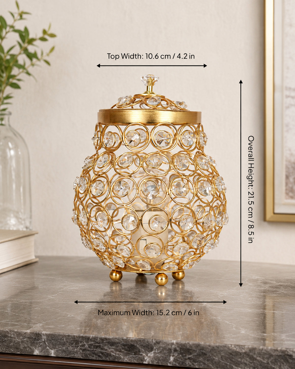Homesake® Cauldron of Light, 192 Golden Crystal lamp, Decorative Table lamp, Elegant Ambient Lighting for Luxurious Home Décor