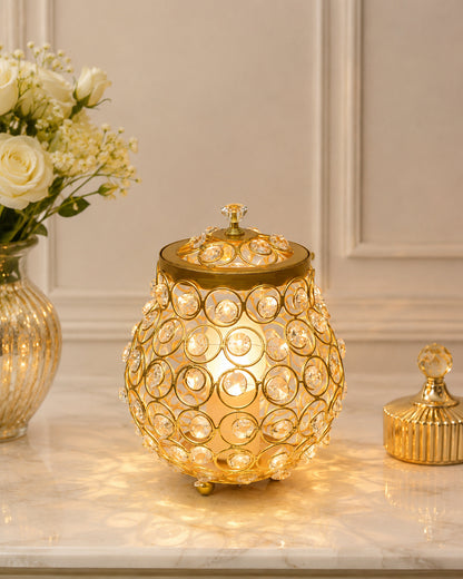 Homesake® Cauldron of Light, 192 Golden Crystal lamp, Decorative Table lamp, Elegant Ambient Lighting for Luxurious Home Décor