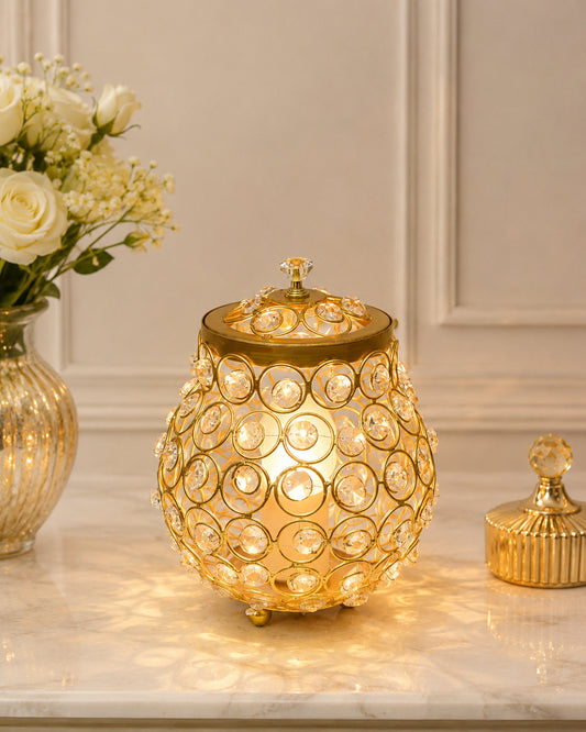 Homesake® Cauldron of Light, 192 Golden Crystal lamp, Decorative Table lamp, Elegant Ambient Lighting for Luxurious Home Décor
