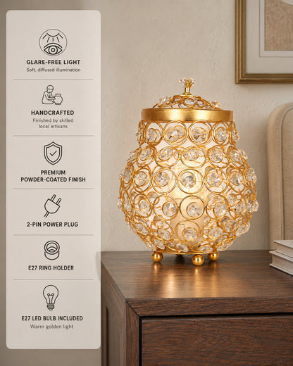 Homesake® Cauldron of Light, 192 Golden Crystal lamp, Decorative Table lamp, Elegant Ambient Lighting for Luxurious Home Décor