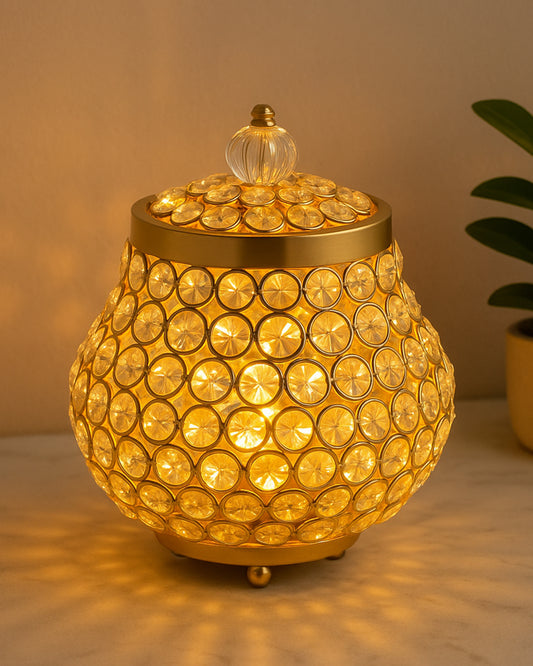 Homesake® Cauldron of Light, 192 Golden Crystal lamp, Decorative Table lamp, Elegant Ambient Lighting for Luxurious Home Décor