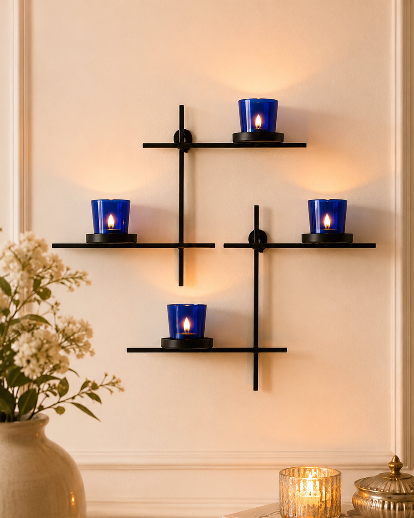 Homesake® Black Scorching Ladder with Pair of Votive Wall Hanging Candle Tealight Holder, Set of 2