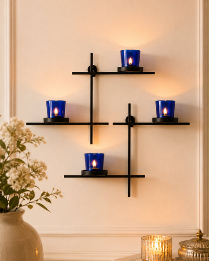 Homesake® Black Scorching Ladder with Pair of Votive Wall Hanging Candle Tealight Holder, Set of 2