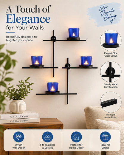 Homesake® Black Scorching Ladder with Pair of Votive Wall Hanging Candle Tealight Holder, Set of 2