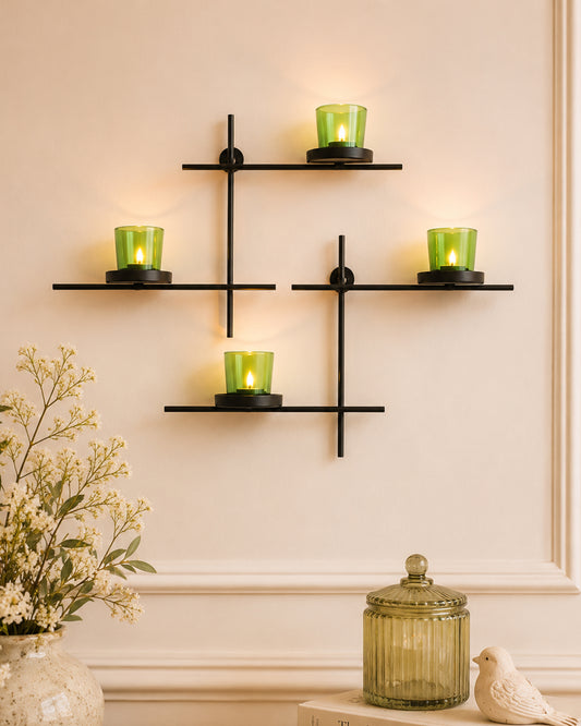 Homesake® Black Scorching Ladder with Pair of Votive Wall Hanging Candle Tealight Holder, Set of 2