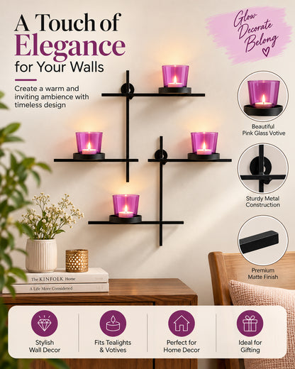Homesake® Black Scorching Ladder with Pair of Votive Wall Hanging Candle Tealight Holder, Set of 2
