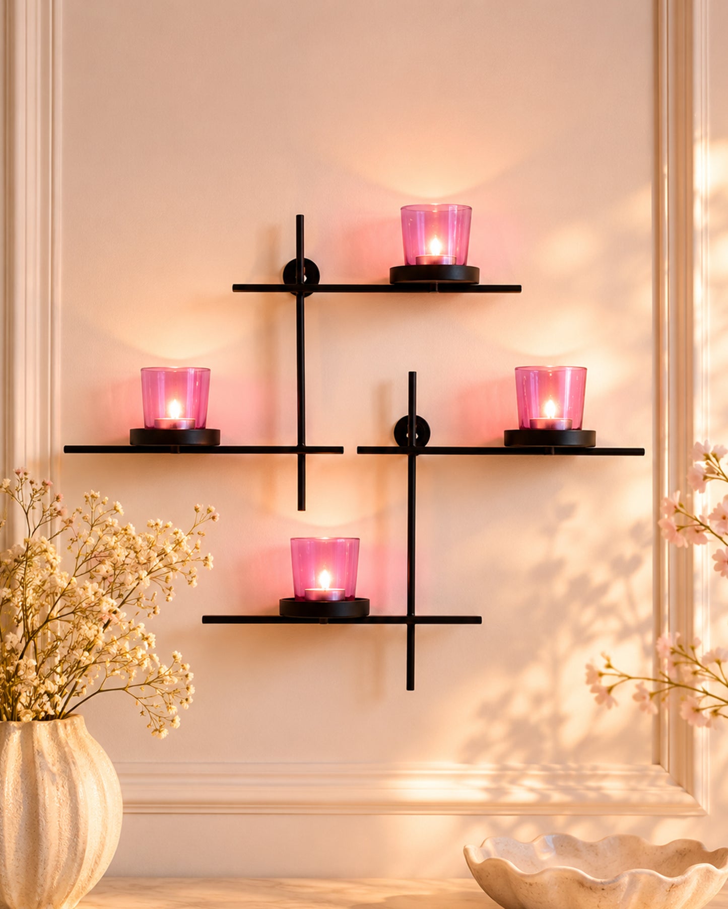 Homesake® Black Scorching Ladder with Pair of Votive Wall Hanging Candle Tealight Holder, Set of 2