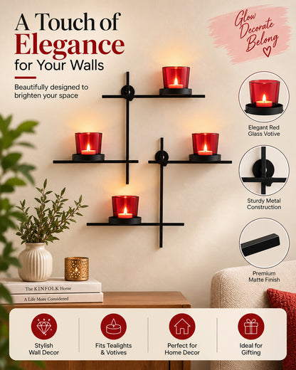 Homesake® Black Scorching Ladder with Pair of Votive Wall Hanging Candle Tealight Holder, Set of 2