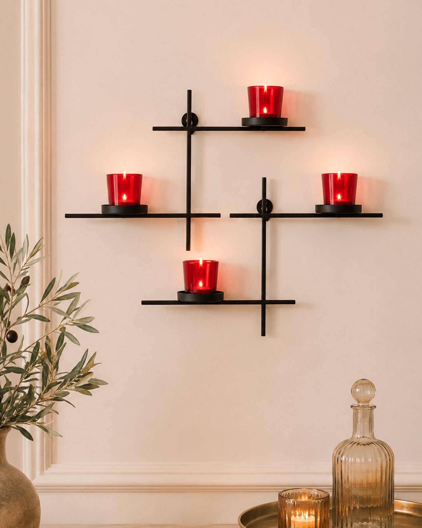 Homesake® Black Scorching Ladder with Pair of Votive Wall Hanging Candle Tealight Holder, Set of 2