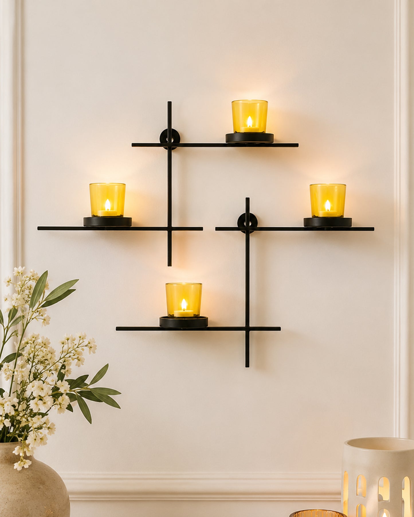 Homesake® Black Scorching Ladder with Pair of Votive Wall Hanging Candle Tealight Holder, Set of 2