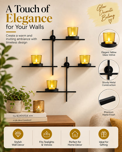 Homesake® Black Scorching Ladder with Pair of Votive Wall Hanging Candle Tealight Holder, Set of 2