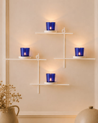 Homesake® White Scorching Ladder with Pair of Votive Green Wall Hanging Candle Tealight Holder, Set of 2