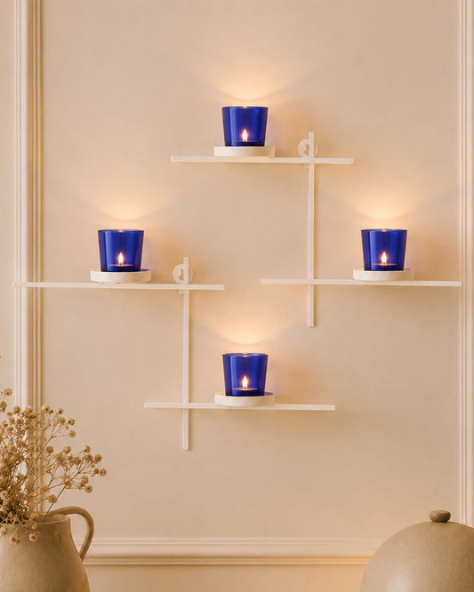 Homesake® White Scorching Ladder with Pair of Votive Green Wall Hanging Candle Tealight Holder, Set of 2