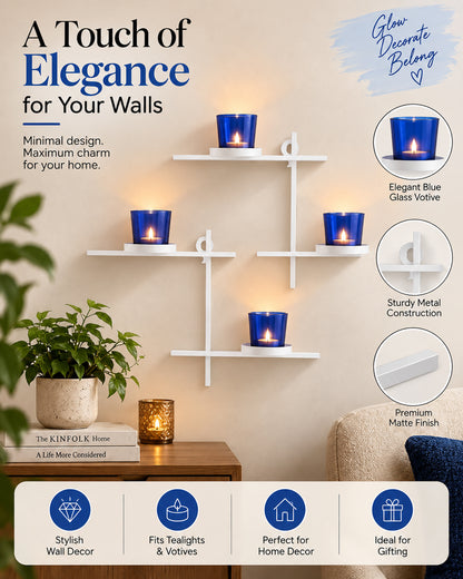 Homesake® White Scorching Ladder with Pair of Votive Green Wall Hanging Candle Tealight Holder, Set of 2