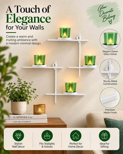Homesake® White Scorching Ladder with Pair of Votive Green Wall Hanging Candle Tealight Holder, Set of 2