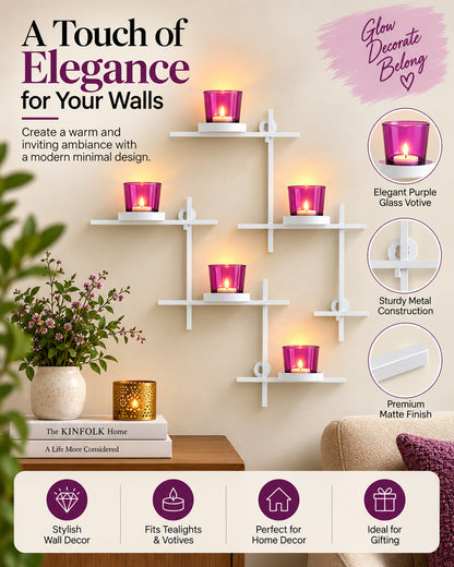 Homesake® White Scorching Ladder with Six Votive, Wall Hanging Candle Tealight Holder, Set of 2