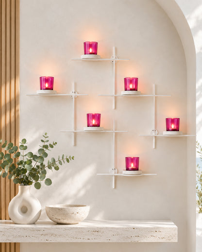 Homesake® White Scorching Ladder with Six Votive, Wall Hanging Candle Tealight Holder, Set of 2