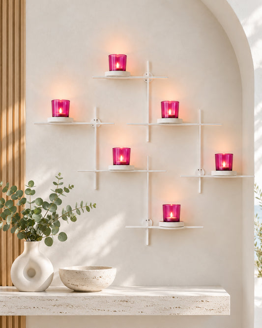 Homesake® White Scorching Ladder with Six Votive, Wall Hanging Candle Tealight Holder, Set of 2