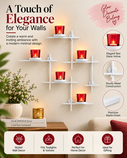 Homesake® White Scorching Ladder with Six Votive, Wall Hanging Candle Tealight Holder, Set of 2