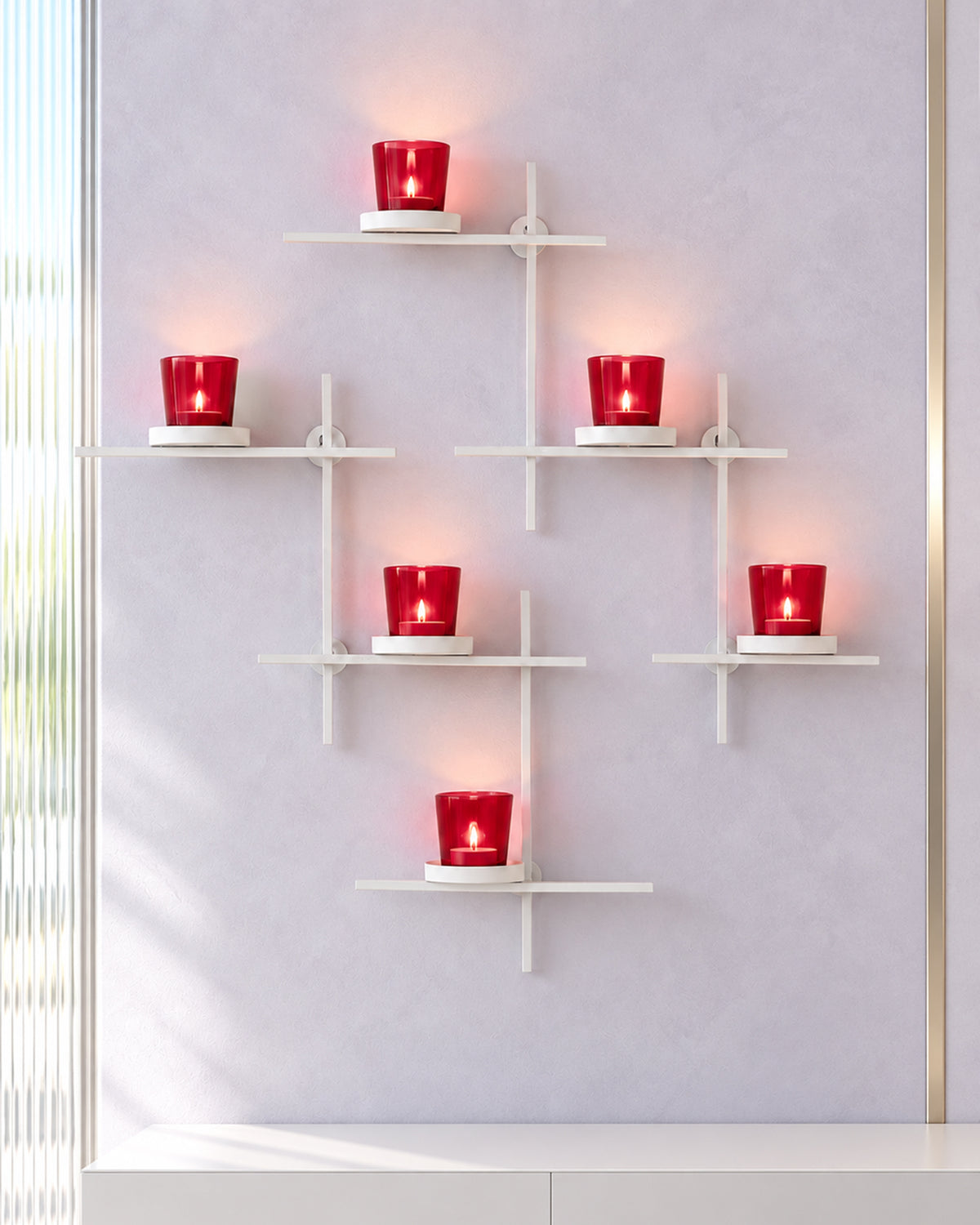 Homesake® White Scorching Ladder with Six Votive, Wall Hanging Candle Tealight Holder, Set of 2