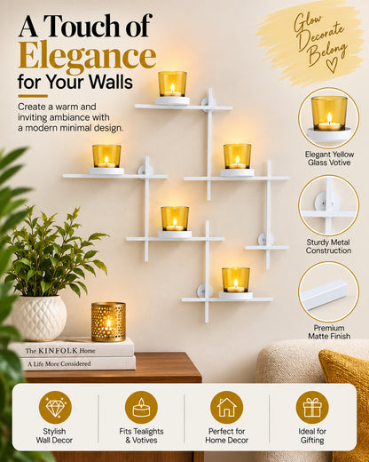 Homesake® White Scorching Ladder with Six Votive, Wall Hanging Candle Tealight Holder, Set of 2