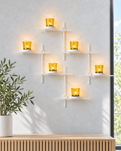 Homesake® White Scorching Ladder with Six Votive, Wall Hanging Candle Tealight Holder, Set of 2
