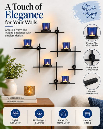 Homesake® Black Scorching Ladder with Six Votive Green, Wall Hanging Candle Tealight Holder, Set of 2