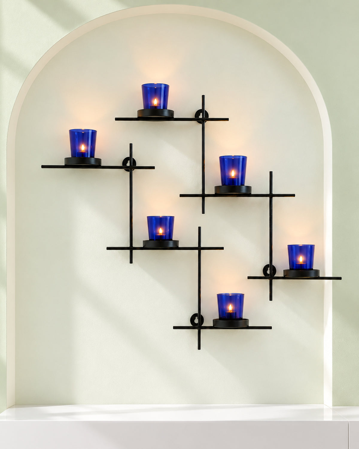 Homesake® Black Scorching Ladder with Six Votive Green, Wall Hanging Candle Tealight Holder, Set of 2